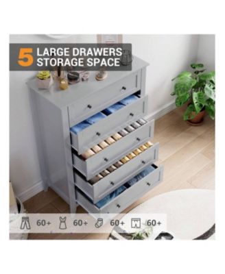 5-Drawer Wood Deep Storage Nickel Handle Modern Chest of Drawers