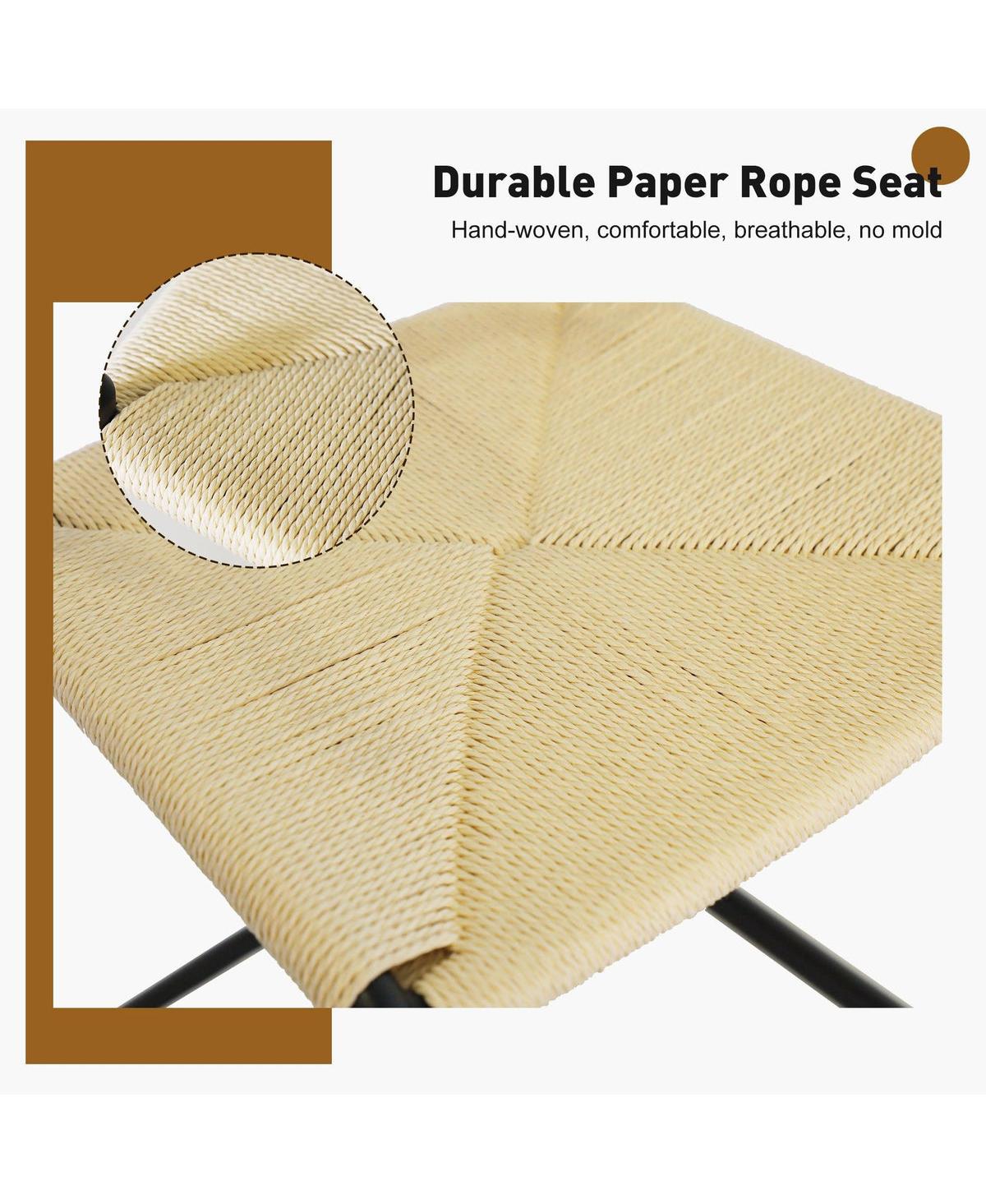 Slickblue 2-Pack Wishbone Chairs Hand-Woven Paper Rattan for Trendy Dining Spaces - Beige