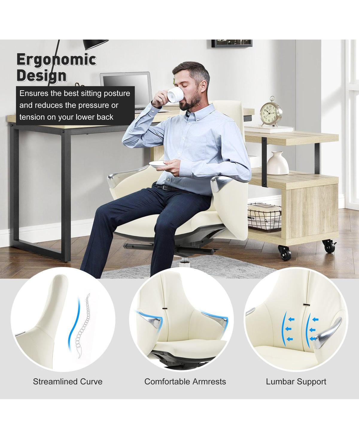 Slickblue Ergonomic Executive Office Chair Adjustable Height Leather Chair with Tilt Function for Comfort