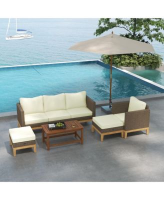 Patio Furniture Set w/ Cushions, 5 PCs PE Rat Conversation Set