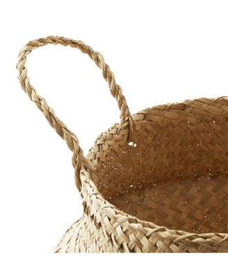 Seagrass Belly Basket with Handles - Large, Natural Woven Storage Bin Planter for Home Decor, Indoor Plant Pot Cover