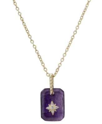Macy's - Crackled Amethyst (1-1/5 ct. t.w.) & Lab-Grown White Sapphire (1/20 ct. t.w.) Starburst Pendant Necklace in 14k Gold Over Sterling Silver, 16" + 2" extender