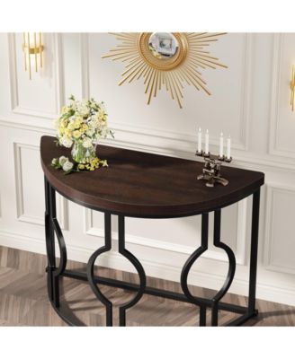 43 Inch Industrial Semi Circle Sofa Table with Geometric Base,Half Moon Console Table for Entryway