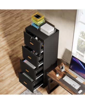 4-Drawer File Cabinet, Vertical Filing Cabinet with Lock, Wood Storage Cabinet , Locable File Cabinet for A4/F4/Letter/Legal Size Files