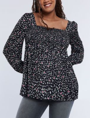 Maternity Smocked Square Neck Long Sleeve Babydoll Top - Motherhood