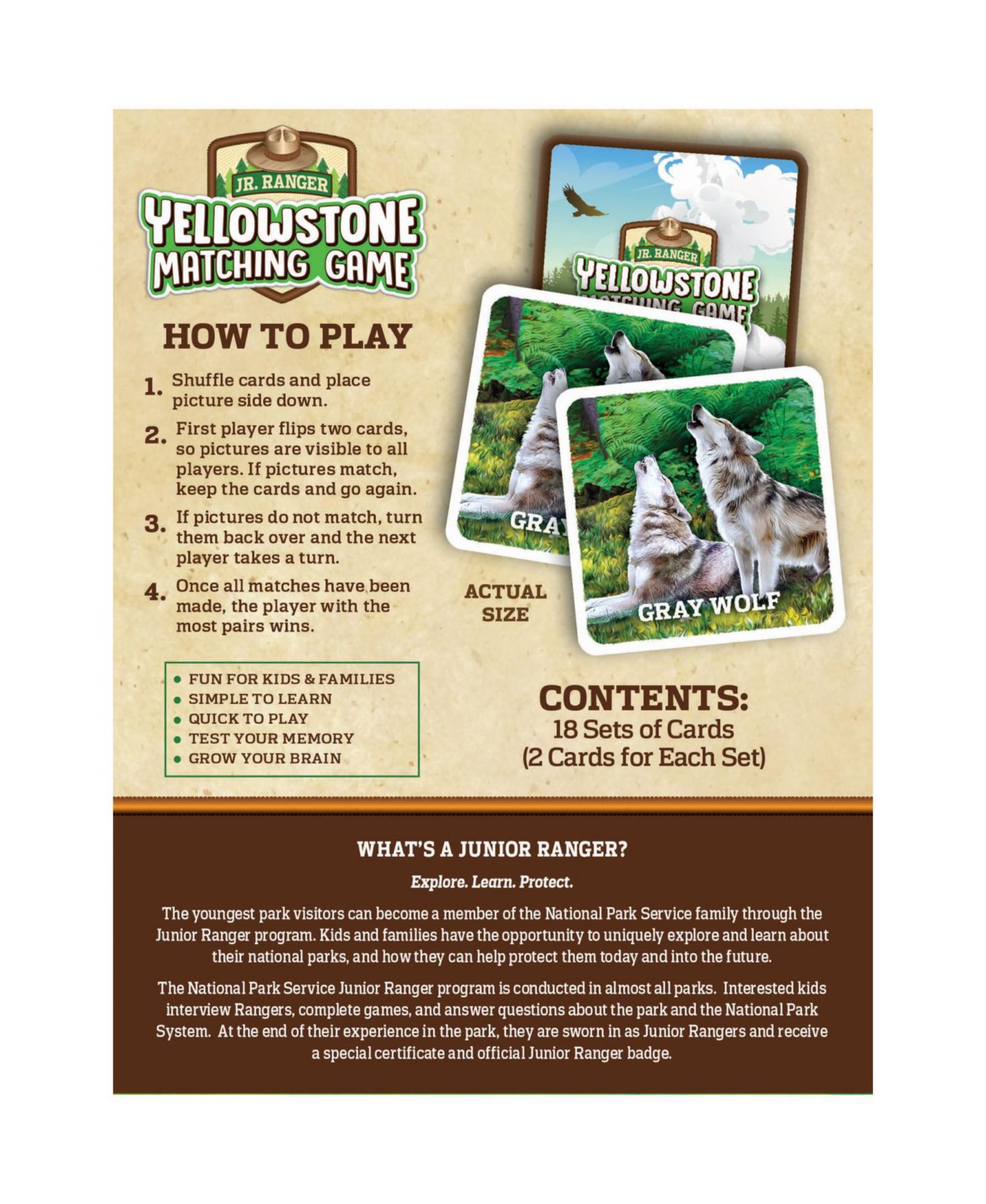 Детская настольная игра MasterPieces Puzzles Jr. Ranger Yellowstone Matching Board Game, Ages 3+ — фото 3