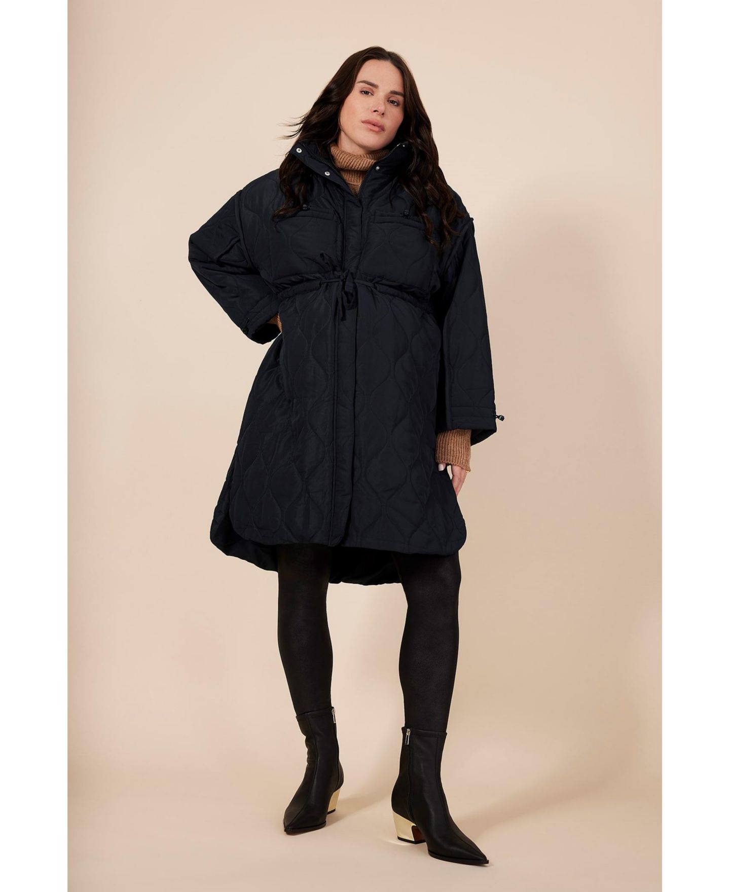 Женская куртка Motherhood Maternity Woven Full-Zip Long Sleeve Quilted Puffer, цвет: Чёрный — фото 5