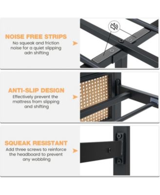 Full Size Rattan Bed Frame with Headboard, Boho Cane Platform Bed Frame