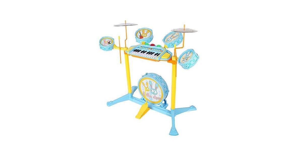 Slickblue Kid's Jazz Drum Play Set with 24-Key Keyboard Musical Instrument for Creative Fun and Learning