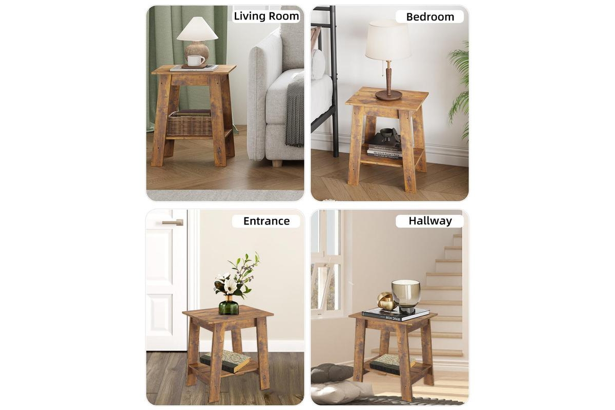 gaomon End Table, Small Side Table, Set of 2 Nightstand with 2-Tier Storage Shelf, Wood Bedside Table, Narrow Side Table Living Room, Side Table for S