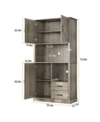 Modern Kitchen Pantry Cabinet with Microwave Stand, Tall Hutch Bar Cabinet with Drawers & Adjustable Shelves, Large Wood Storage Cabinet