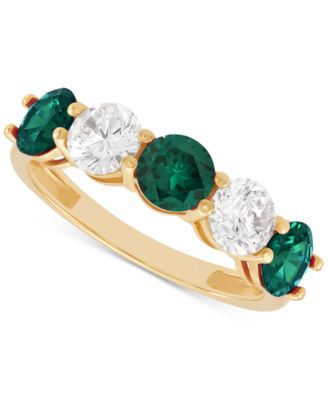 Grown With Love - Emerald (1-1/3 ct. t.w.) & Lab Grown Diamond (1 ct. t.w.) Five Stone Ring in 14k Gold (Also in Lab Grown Ruby & Lab Grown Sapphire)
