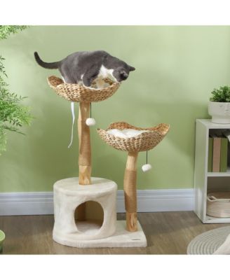 Modern Cat Tree with Wooden Scratching Posts, Condo, Beds & Cushions