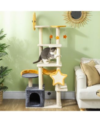 Cat Tree, 63 Inch Moon and Star Themed Cat Tower,