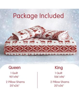 Christmas Quilt Set Queen, 3-Piece Reversible Boho Bedspread with Christmas Tree, Reindeer & Snowflake Pattern, Lightweight All-Season Bedding