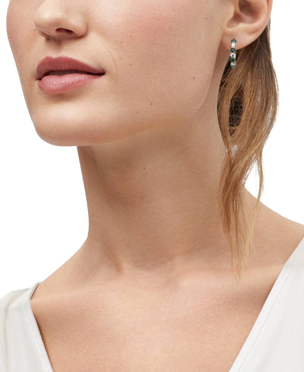 Grown With Love Lab Grown Emerald (1-7/8 Ct. T.w.) & Lab Grown Diamond (1-1/2 Ct. T.w.) Small Hoop Earrings In 14k G In Emerald