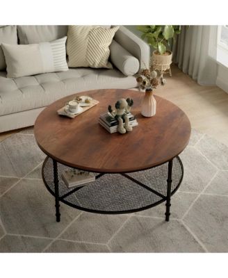 32IN Round Wood Top Coffee Table For Living Room