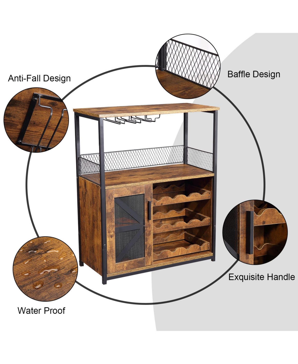 gaomon Bar Cabinet with Storage Shelf, Wine Cabinet with Light String, Glass Holder, and Buffet Mesh Door, Kitchen Sideboard Buffet Sidebo