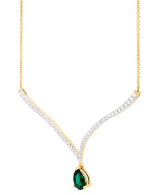 Emerald (1-1/2 ct. t.w.) & Lab Grown Diamond (1 ct. t.w.) Fancy 18" Pendant Necklace in 14k Gold (Also in Lab Grown Ruby & Lab Grown Sapphire)