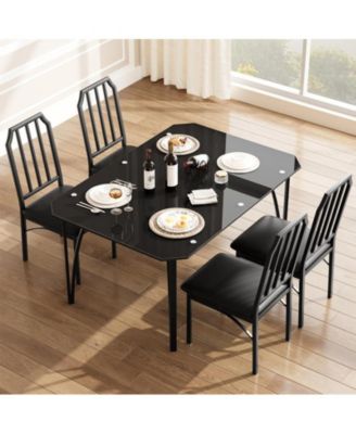 Glass Dining Table Set for 4, Kitchen Table Chairs Set of 4 with Comfortable PU Cushion, Dining Room Table Set for 4 with Kitchen Chairs Furniture Suitable for Small Space/Apartment