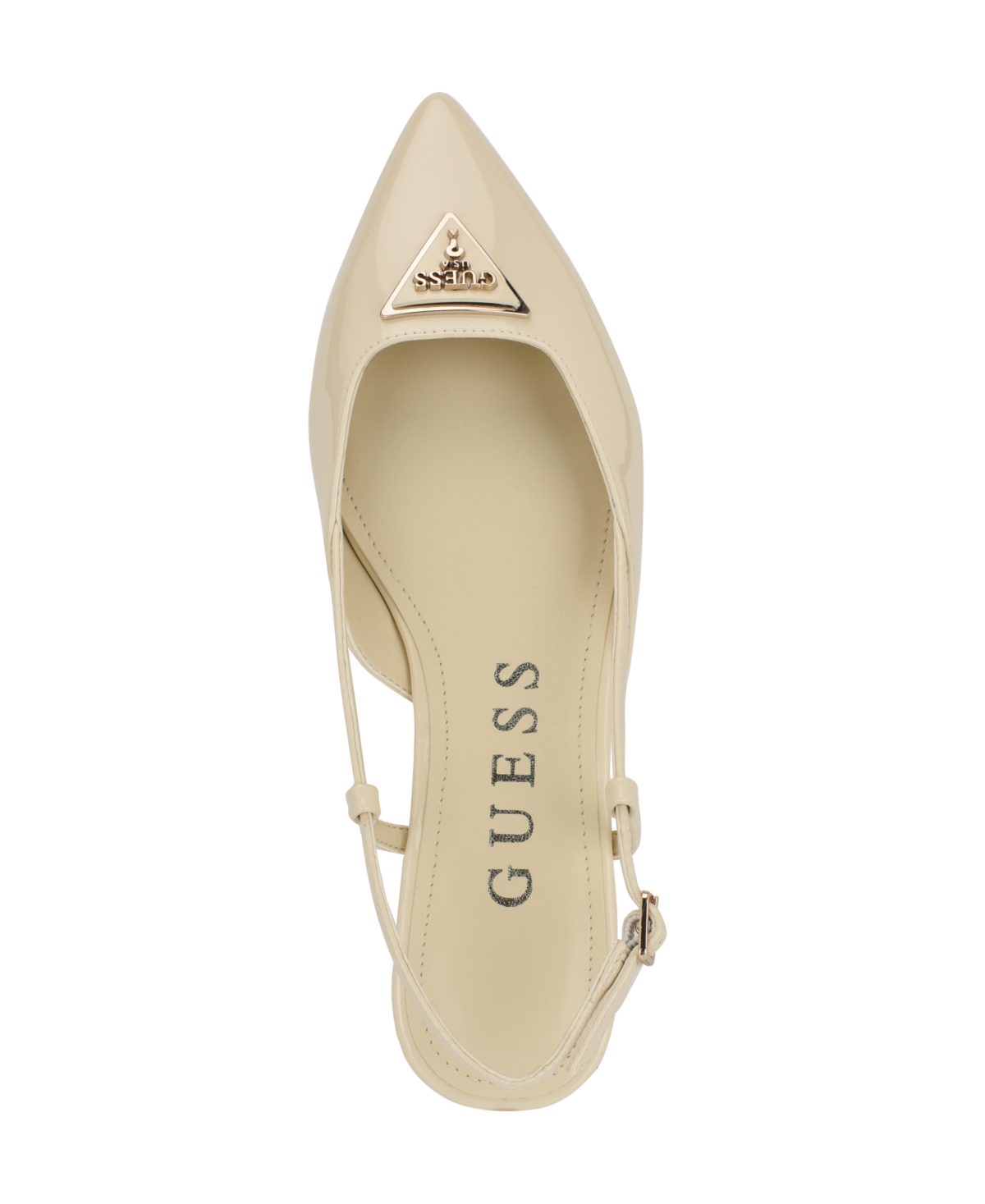 Guess Women's Bemas Pointed Toe Triangle Slingback Flats In Ivory Patent