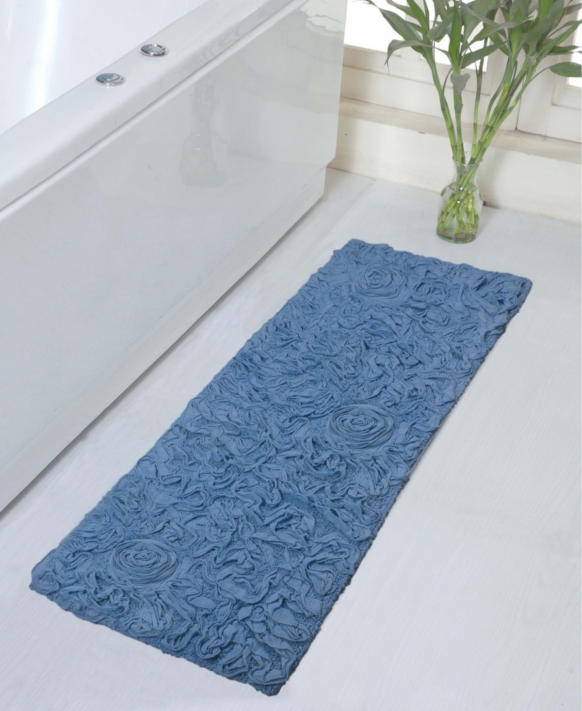 Home Weavers Bell Flower Runner Bath Rug, 21" X 54" In Blue