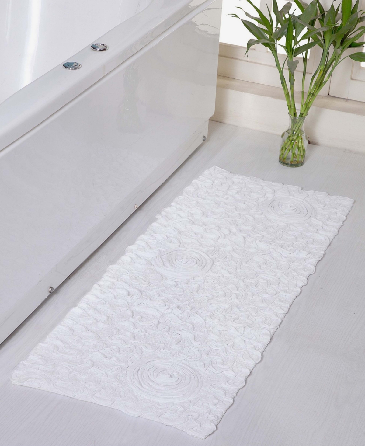 Home Weavers Bell Flower Runner Bath Rug, 21" X 54" In White