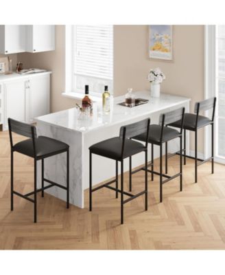 Upholstered Bar Stools Set of 2 – Counter Height Chairs with Backrest, Footrest & Easy Assembly for Kitchen or Island