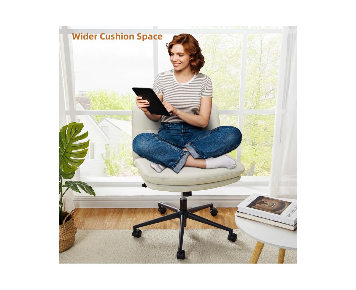 gaomon Office Chair with Wheels, Wide Seat Swivel Leather Armless Criss Cross Chair, 360° Height Adjustable Swivel Desk Chair, Modern Vanity Chai