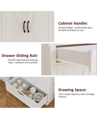 Freestanding Kitchen Pantry Cabinet with Microwave Stand, Adjustable Shelves, and Hutch Storage for Home Use