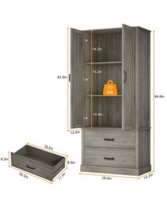 Freestanding Kitchen Pantry Cabinet with Microwave Stand, Adjustable Shelves, and Hutch Storage for Home Use