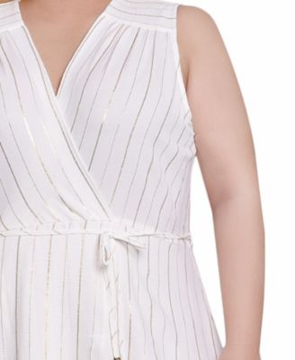 Plus Size Sleeveless Surplice Vertical Stripe Dress