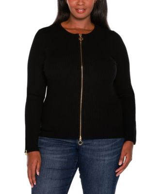 Plus Size Black Label Ribbed Double-Zip Cardigan Sweater