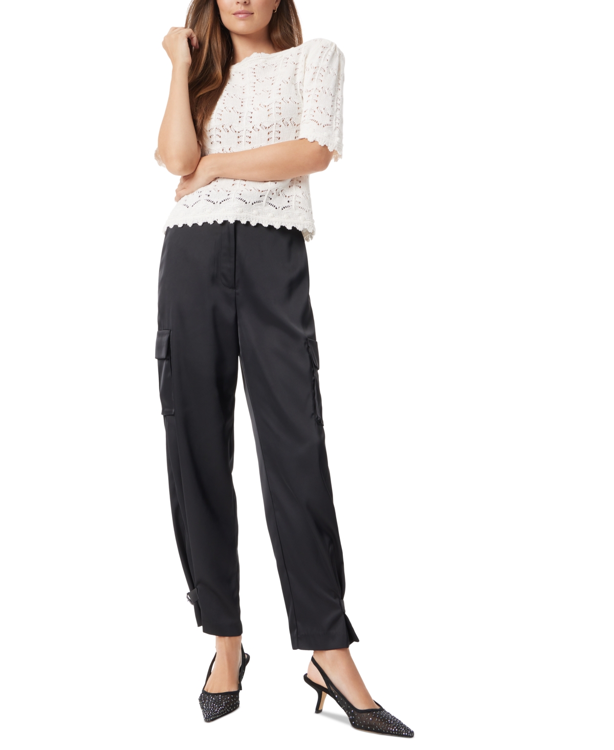 Shop Sam Edelman Women's Robyn Pointelle-stitch Short-sleeve Sweater In Gardenia