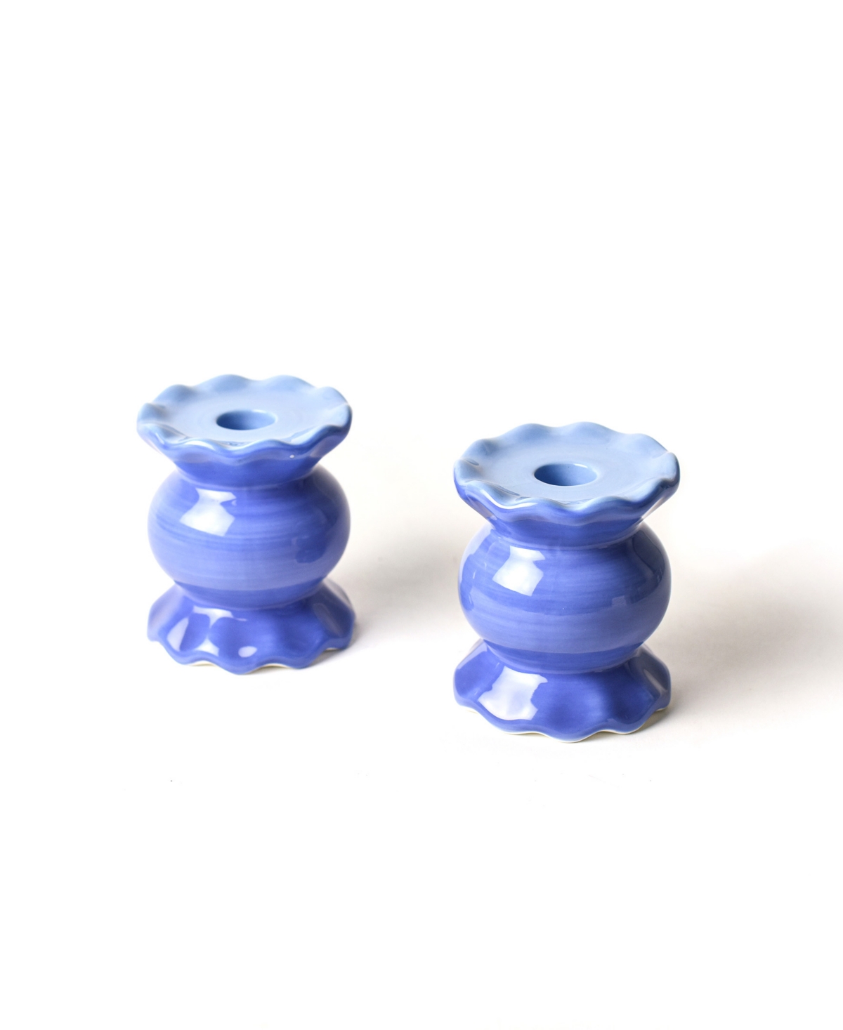 Coton Colors Signature Small Knob Candle Holder With Ruffle, Set Of 2 In Blue