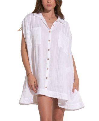 Elan - Women's Cotton Collared Button-Down Dress