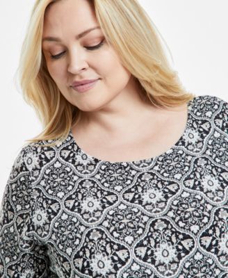 Plus Size Printed Jacquard Top, Exclusively at Macy's