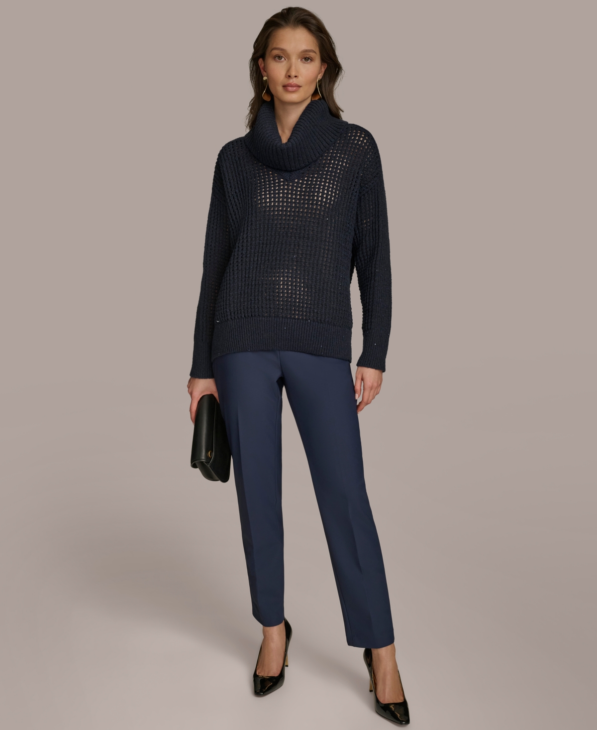 Shop Donna Karan Women's Cutout Sequin Turtleneck Sweater In Nightfall