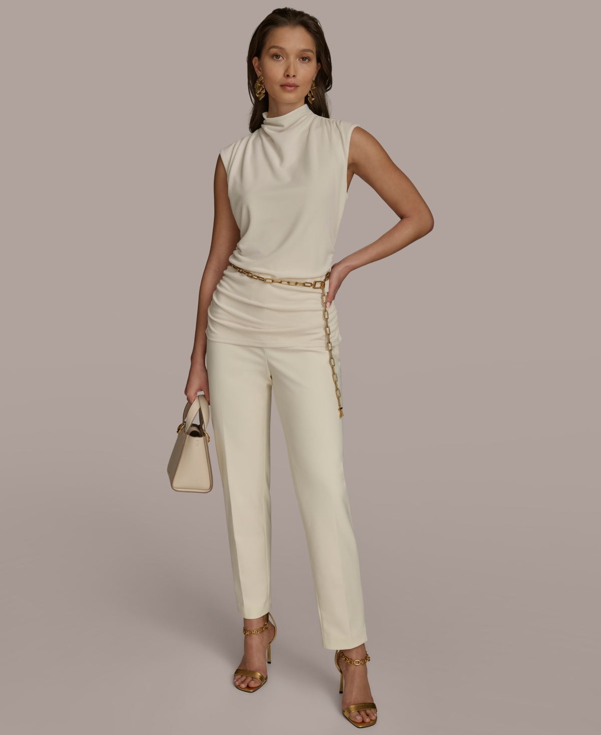 Donna Karan New York Women's Mock Neck Belted Sleeveless Top