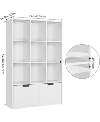 9 Cube Storage Organizer with Drawers, Dark Brown Tall Bookshelf with Storage