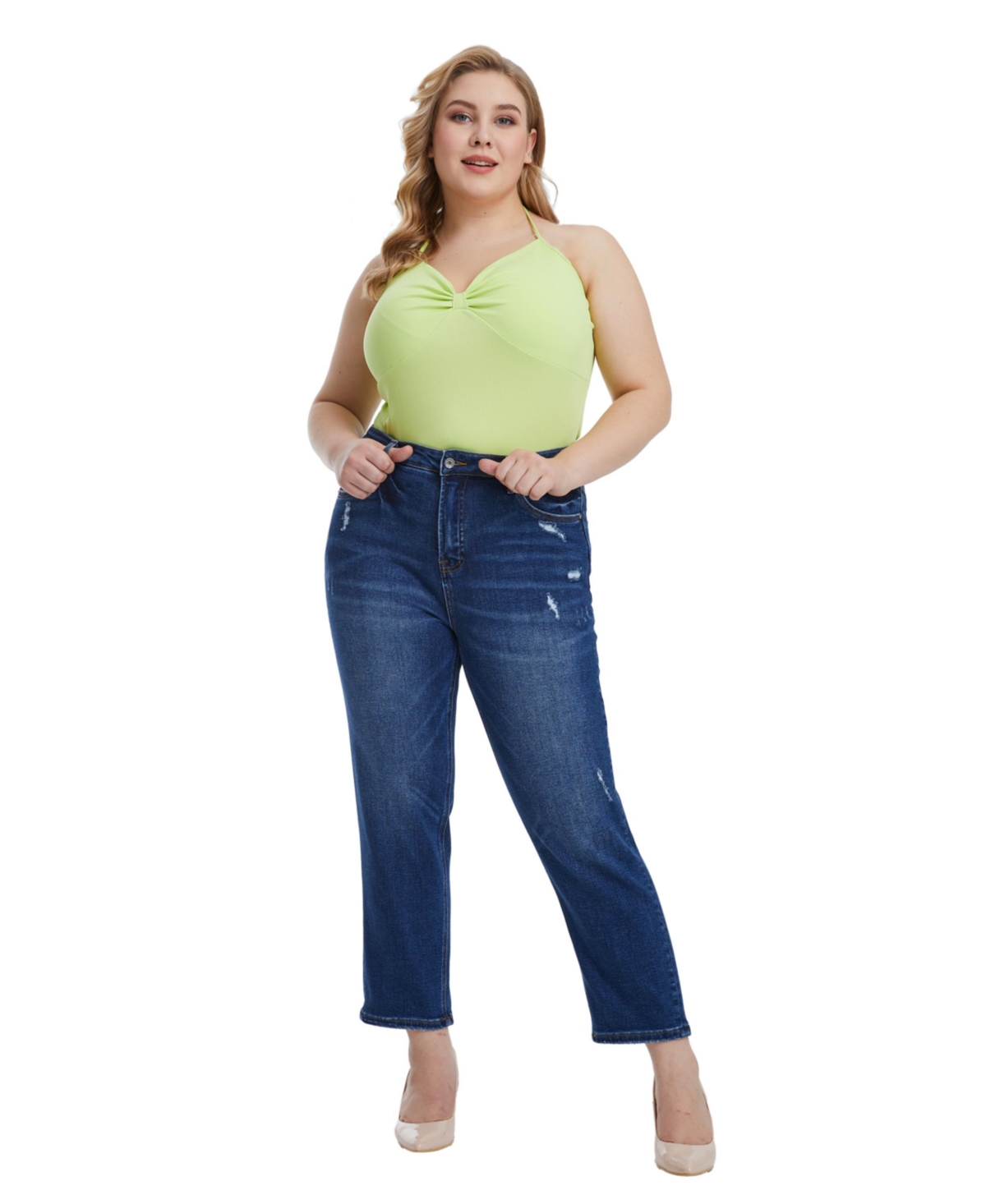 Bayeas Plus Size High Rise Loose Tapered Mom Jeans