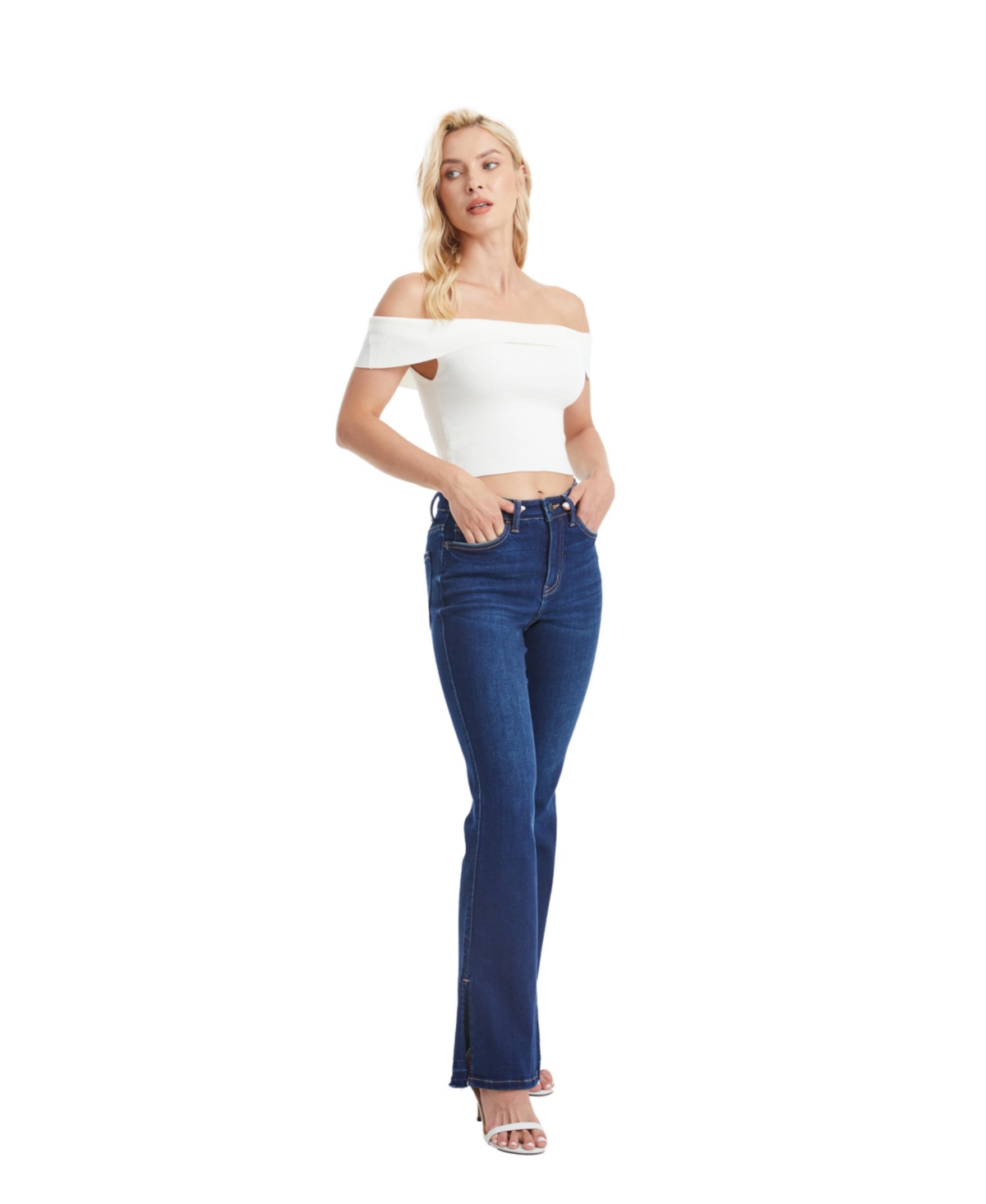 Bayeas Women's High Rise Flare Leg Jeans With Slit Hem