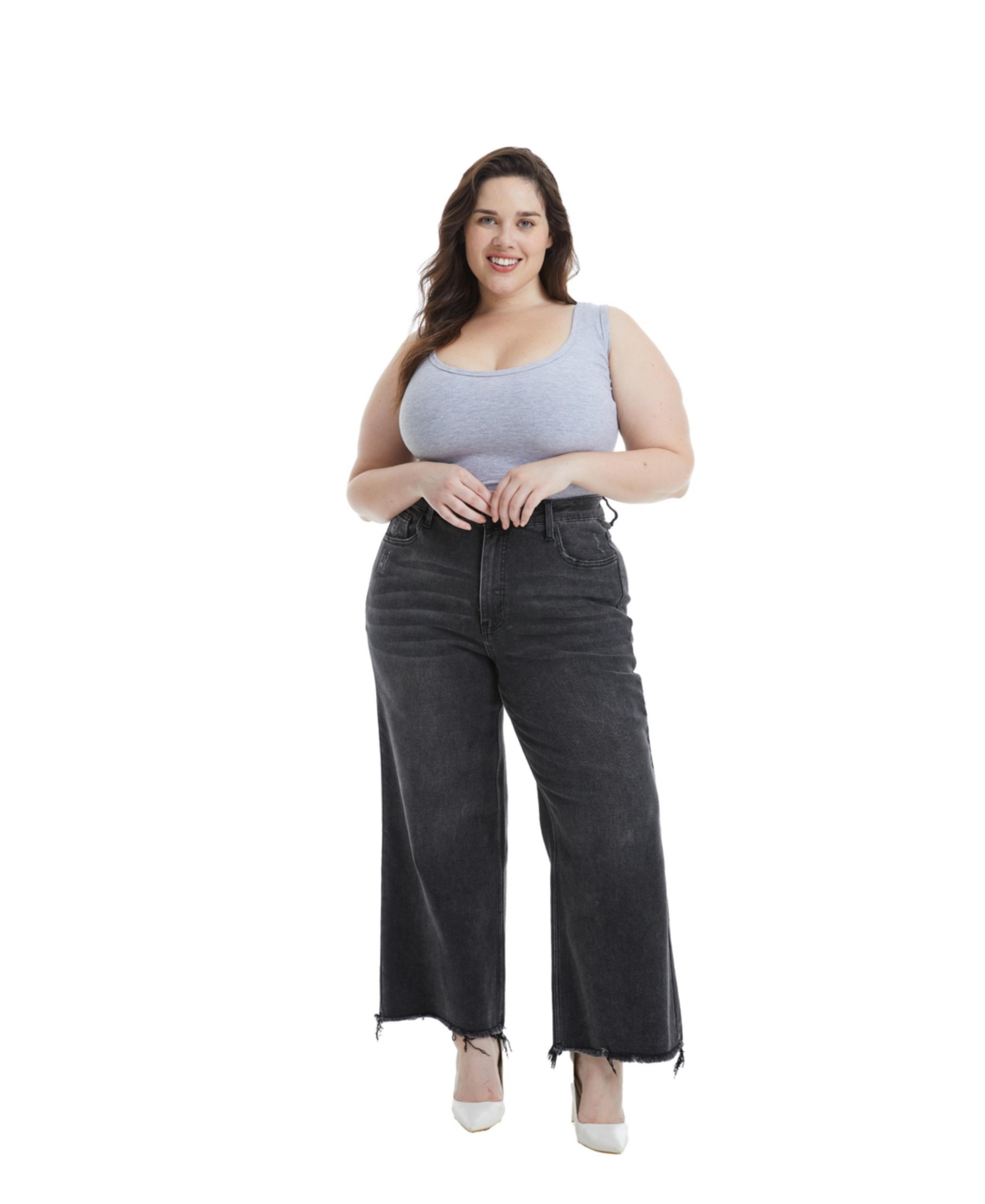 Bayeas Plus Size High Rise Ankle Wide Jeans