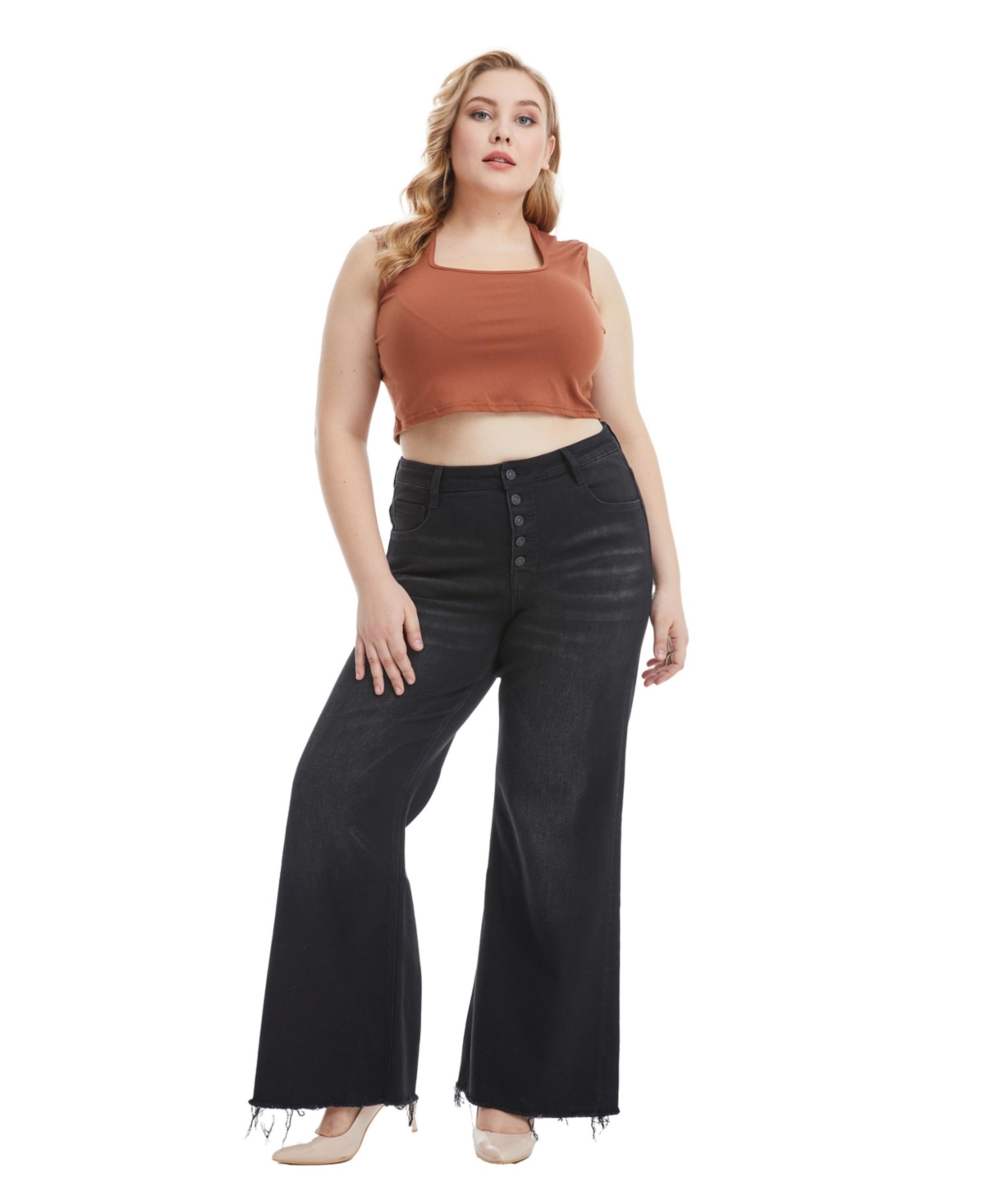 Bayeas Plus Size High Rise Wide Leg With Frayed Hem