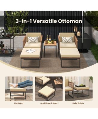 5 Piece Outdoor Furniture Set Acacia Wood Chair Set with Ottomans and Coffee Table
