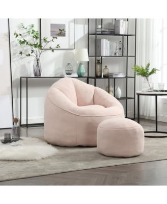 Adult Bean Bag Chair with Ottoman, Comfortable Bean Bag Couch with Armrests for Living Room