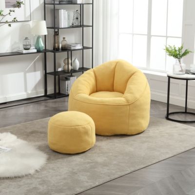 Adult Bean Bag Chair with Ottoman, Comfortable Bean Bag Couch with Armrests for Living Room