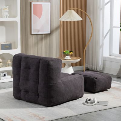 Fluffy Bean Bag Chair with Ottoman, Super Soft Lazy Sofa for Living Room-The Pop Home