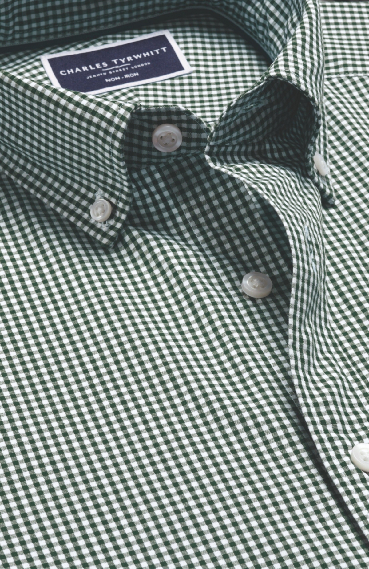 Men's Slim Fit Button-Down Collar Non-Iron Stretch Poplin Mini Gingham Shirt - Sky blue