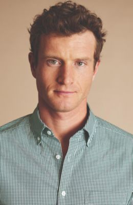 Men's Slim Fit Button-Down Collar Non-Iron Stretch Poplin Mini Gingham Shirt